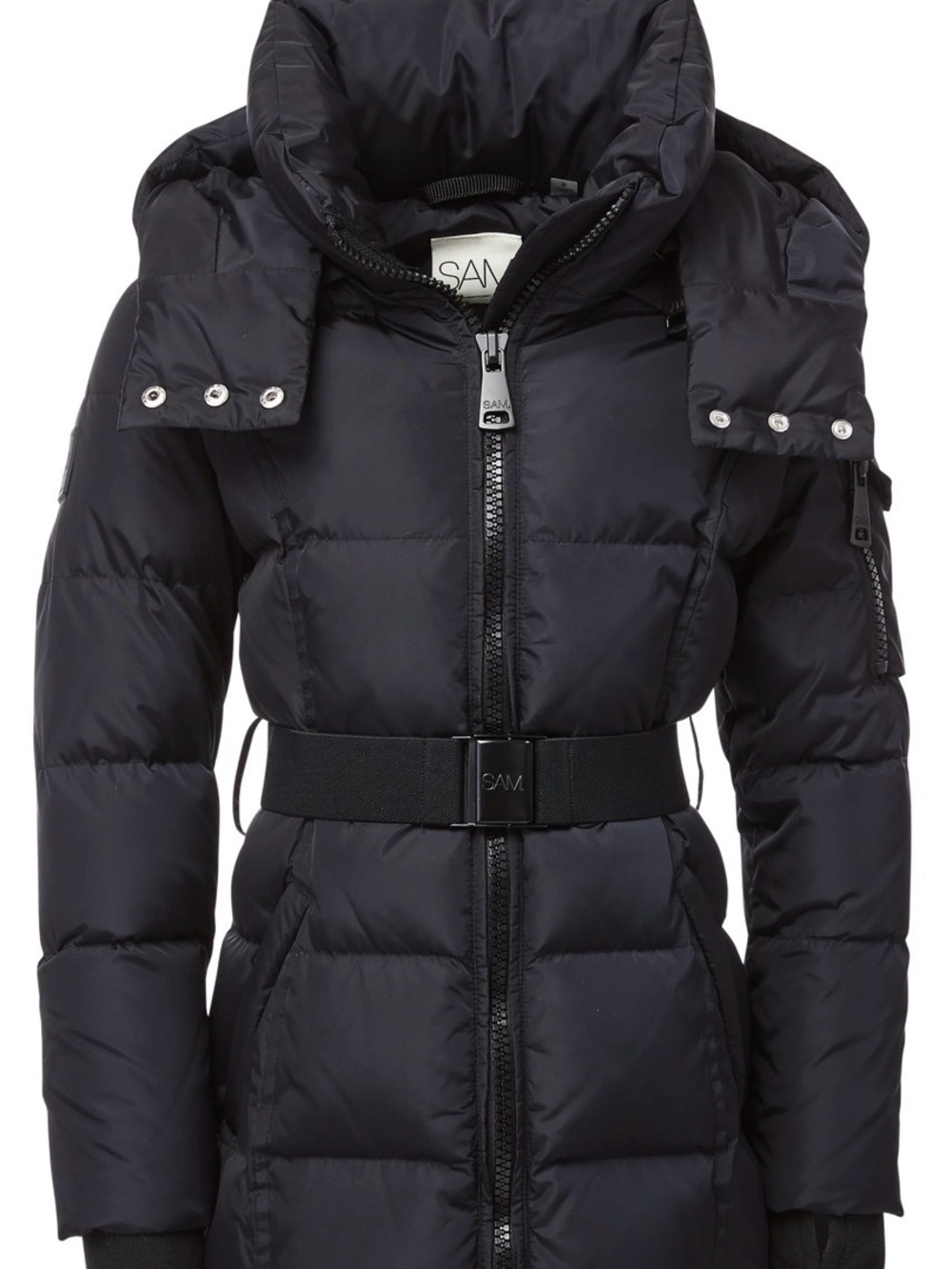 SAM. Kids Black Quilted Puffer Coat with Belted Waist (WAS $395 before tax)